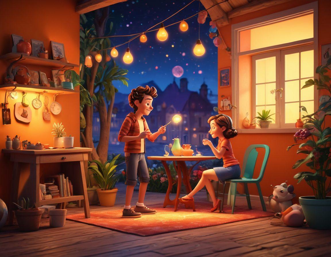 A whimsical and vibrant scene featuring playful characters engaging in light-hearted, flirtatious antics. The backdrop should include an exciting and colorful environment, evoking a sense of adventure and freedom. Incorporate elements of humor and charm in the characters’ expressions and poses to emphasize a fun atmosphere. Utilize soft, warm lighting to give a sensual yet playful mood. cartoon style. vibrant colors. 3D.
